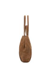 Brown suede women's handbag TORES-1305-1D(W26), side product view on white background.