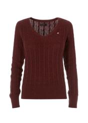 Women's maroon V-neck sweater SWEDT-0148-49(Z21)-02