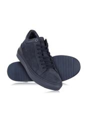 Men's navy blue leather sneakers BUTYM-0449-69(Z23)-04