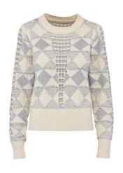 Beige women's sweater with metallic thread SWEDT-0214-80(Z24)-04