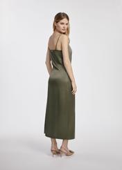 Khaki dress made of satin material SUKDT-0218-55(W25)-05