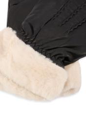 Black women's leather gloves with fur REKDS-0095-99(Z26), close-up of the product detail on a white background.