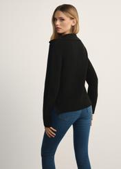 Black women's sweater with collar SWEDT-0239-99(Z25), back view of the product on the model. Half of the silhouette visible.