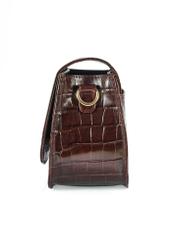 Leather brown croco handbag for women TORES-1129E-89(Z25), side view of the product on a white background.