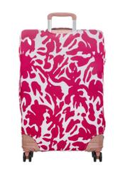 Pink cover for large suitcase AW-013-0007-5P-L(W26), product view from the back on the suitcase.