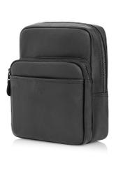 Men's leather black zipper bag TORMS-0016R-9I(W26), diagonal product view on white background.