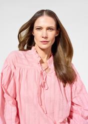 Pink women's blouse with tie BLUDT-0186-34(W25)-02