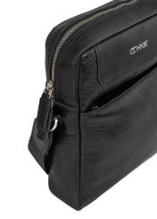 Black leather men's bag with logo TORMS-0297A-99(Z25) - close-up of detail on white background.