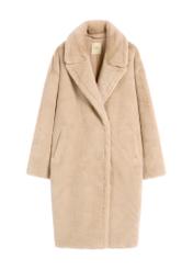 Long beige women's fur coat FUTDP-0064-81(Z25), product view from the front on a white background.