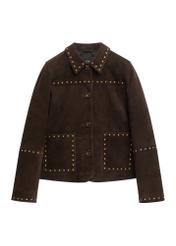 Brown suede women's jacket KURDS-0614-1I(Z26), front product view on white background.