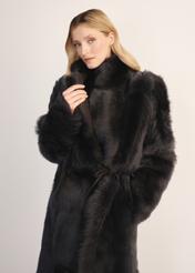 Women's brown double-sided leather sheepskin coat KOZDS-0088-3096(Z25) - front product view on white background. Half silhouette visible.