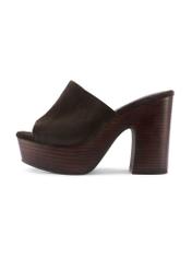 Dark brown leather women's mules on a block heel BUTYD-1275-1I(W26), side view of the product on a white background.