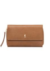 Medium women's wallet in cognac color PORES-0989-1F(W26), front product view on white background.