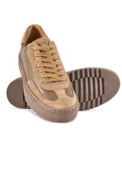 Women's leather sneakers in cool beige color BUTYD-1260-1K(W26), diagonal product view on a white background.