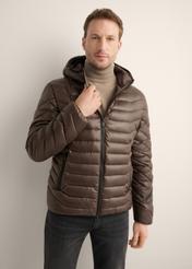 Men's brown jacket KURMT-0380-1I(Z26), front view of the product on the model. Half of the silhouette visible.