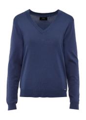 Blue women's V-neck sweater SWEDT-0201-61(W25)-01