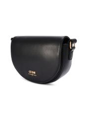 Black semi-circular women's messenger bag TOREC-1184-99(W26) - diagonal product view, on a white background.
