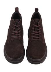 Dark brown suede men's ankle boots BUTYM-0577-1I(Z26), front product view on white background.
