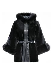 Black leather women's sheepskin coat KOZDS-0076-3172(Z24)-05