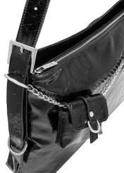 Black patent leather women's handbag TOREC-1073-99(Z25), close-up of product detail, view on white background.