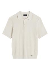 Light beige ribbed polo shirt POLMT-0085-1A(W26), front product view on white background.