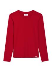 Red women's long sleeve blouse LSLDT-0057-4B(Z26), front product view on white background.