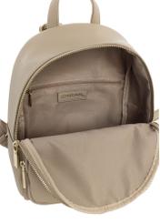 Beige women's backpack made of imitation leather TOREC-1014-1B(W26) - diagonal view of the open product, on a white background.