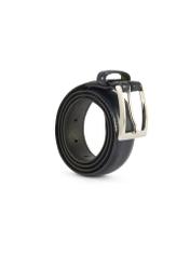 Navy blue men's leather belt PASMS-0244-69(Z25), diagonal product view on white background.