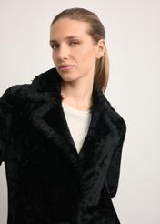 Women's sheepskin coat with snap fastening KOZDS-0056-1180(Z25), close-up of the product from the front on the model.