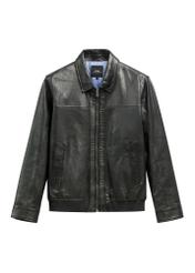 Black men's leather jacket KURMS-0407-99(W26), front product view on white background.