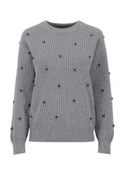 Gray women's sweater with appliqués SWEDT-0185-91(Z23)-03