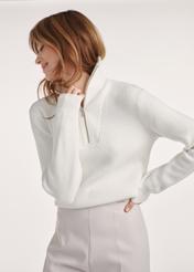 Cream women's viscose sweater SWEDT-0246-12(Z25) - front product view on white background. Half of the silhouette visible.