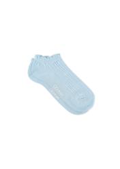 Blue women's socks SKADT-0078-7A(W26), side product view on white background.
