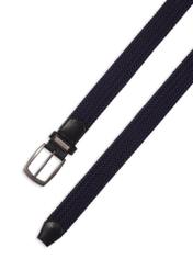 Navy blue braided men's belt PASMT-0004-7E(Z26), view of the product buckle on a white background.