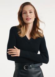 Black women's blouse LSLDT-0048-99(Z25) - front view of the product on a model on a white background.