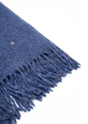 Blue women's scarf with fringes SZADT-0209-61(Z25), close-up of the product detail on a white background.