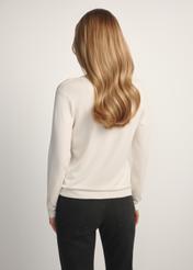 Cream V-neck sweater SWEDT-0201-0B(W26), back view of the product on the model. Half of the silhouette visible.