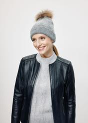 Gray women's winter hat with pompom CZADT-0040B-91(Z24)