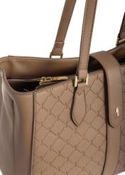 Beige women's handbag with monogram TOREC-0831A-81(Z25) - close-up of the detail on a white background.