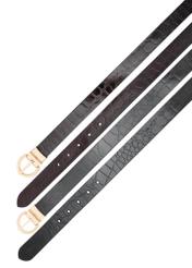 Double-sided croco women's leather belt PASDS-0332-49(Z25), view of the clasp of the product on a white background.