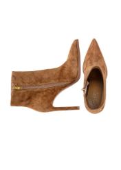 Cognac suede high heel ankle boots BUTYD-1207-1F(Z26), top view of the product on a white background.