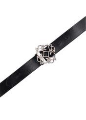 Black leather women's belt with decorative buckle PASDS-0305-99(Z25), top view of the product on a white background.