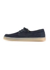 Navy blue men's leather shoes BUTYM-0533-7E(W26), side product view on white background.
