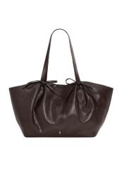 Brown shopper bag with bows TOREC-1378-1H(Z26), front product view on white background.