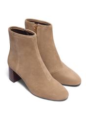 Cool beige suede high-heeled ankle boots BUTYD-1218-1K(Z26). Front diagonal view on white background.