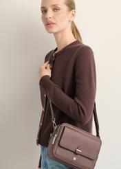 Burgundy two-compartment shoulder bag TOREC-0405-4D(Z26), front view of the product on a model. Half of the silhouette visible.