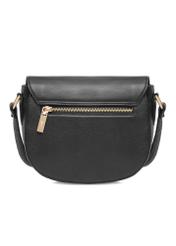 Black leather semi-circular messenger bag TORES-0972E-99(Z25), product view from the back on white background.