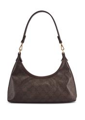 Brown women's handbag with monogram TOREC-1301-1P(Z26), product view from the back on a white background.