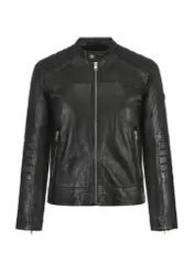 Men's leather jacket with stand-up collar KURMS-0282-5427(W23)-04