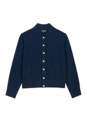 Dark navy blue women's wool and cashmere cardigan KARDT-0073-7E(Z26), front product view on white background.